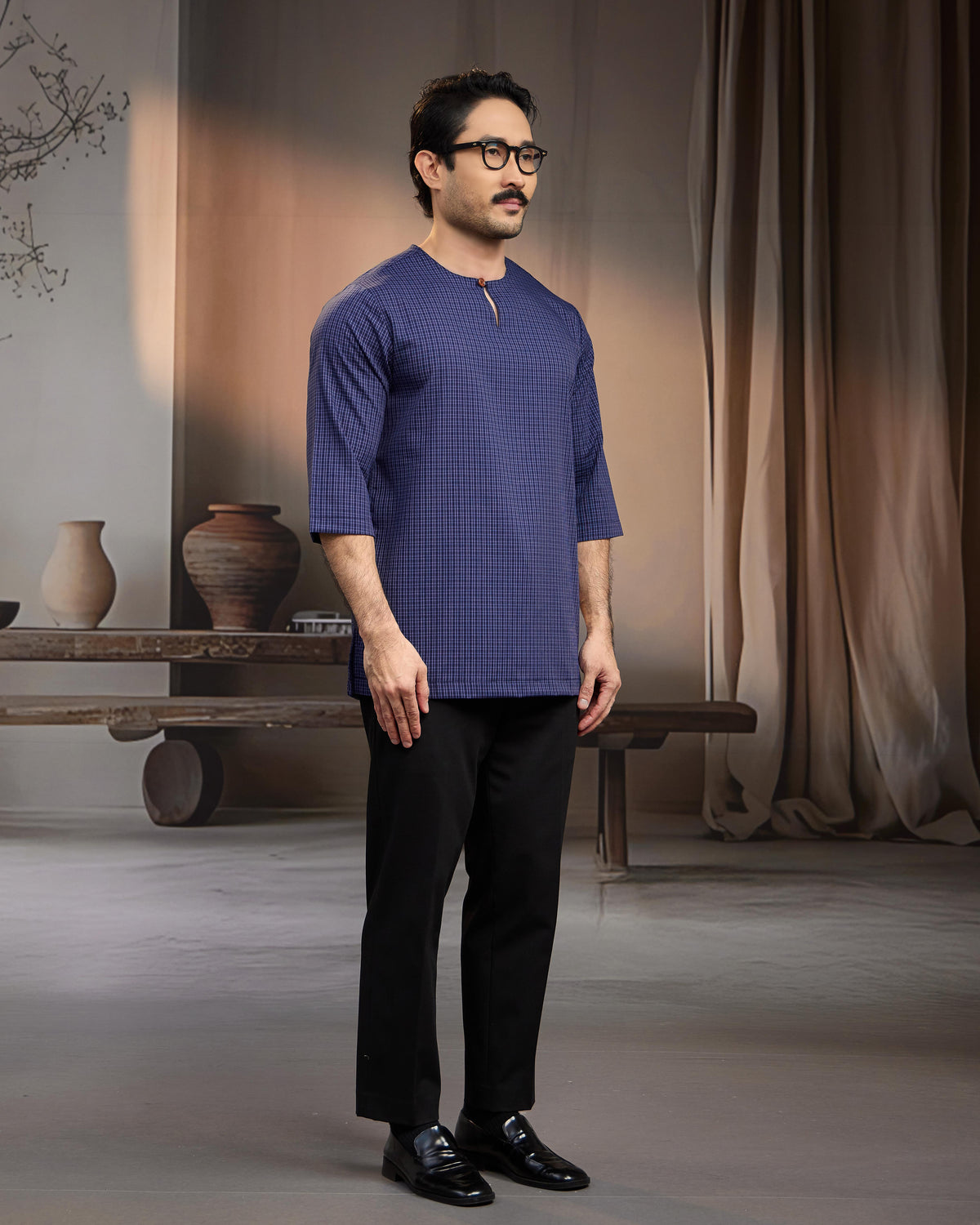 KURTA BAHARI (Checked) - NAVY BLUE