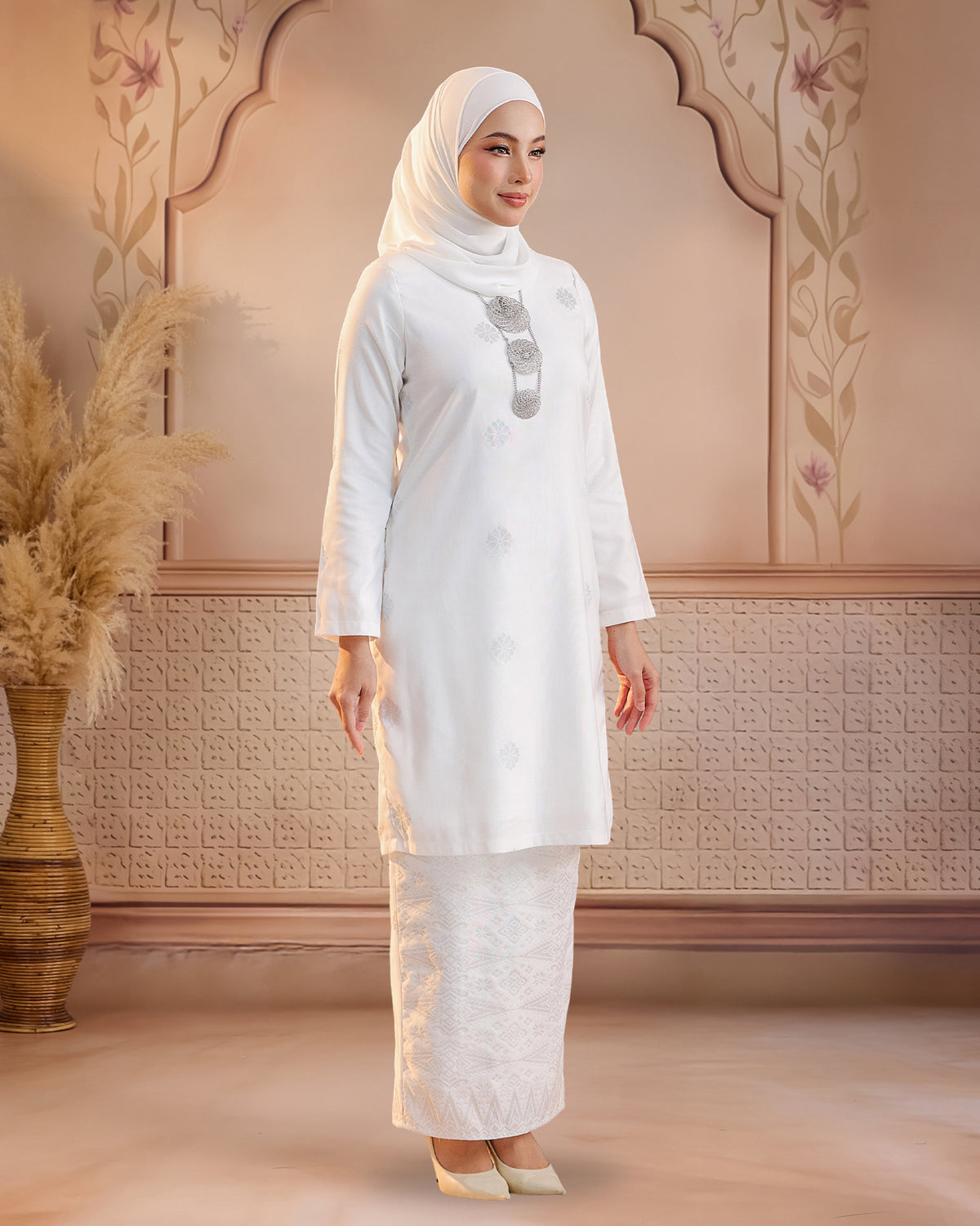 KURUNG LAYLA (MODEN) | OFF WHITE - SILVER