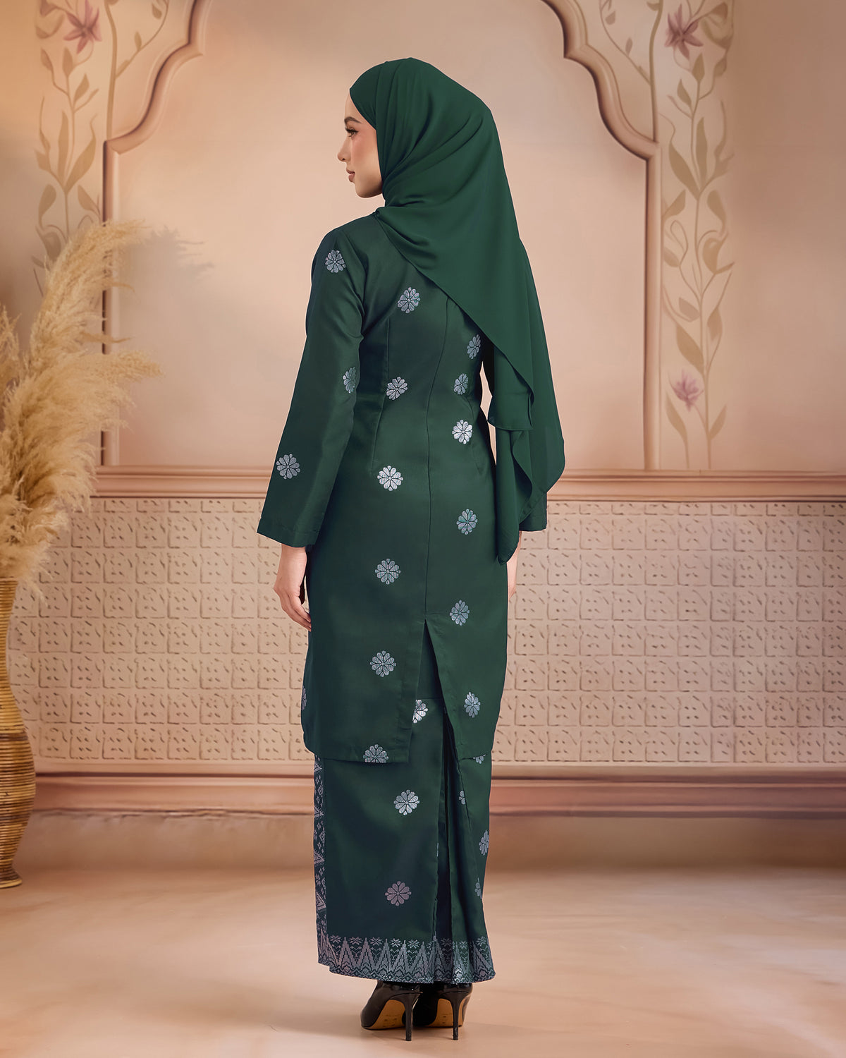 KURUNG LAYLA (MODEN) | DARK EMERALD GREEN - SILVER