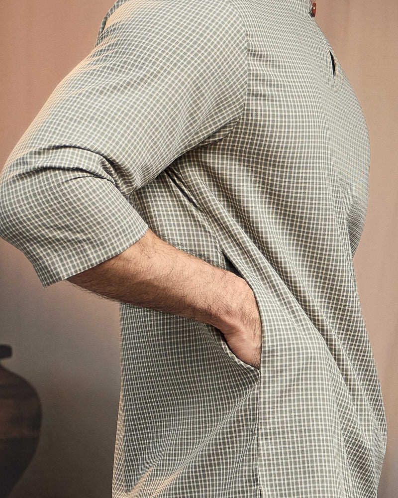 KURTA BAHARI (Checked) - OLIVE