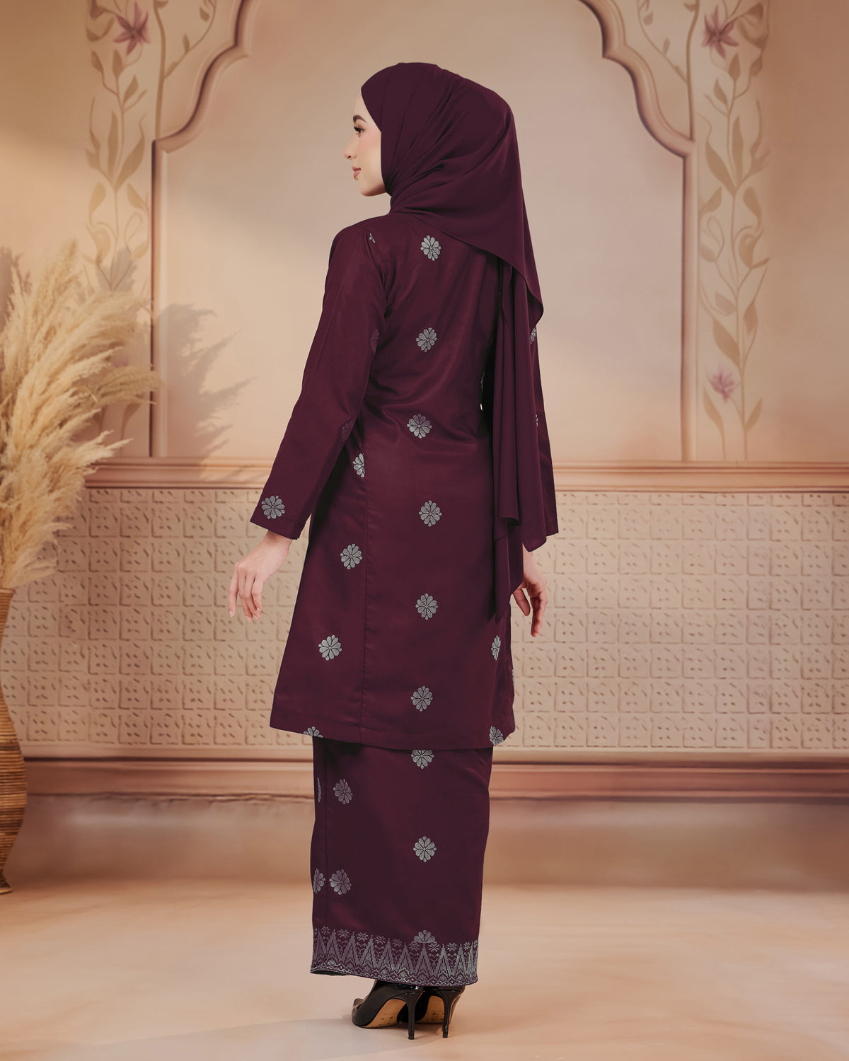KURUNG SURAYA (PESAK GANTUNG) | BURGUNDY - SILVER