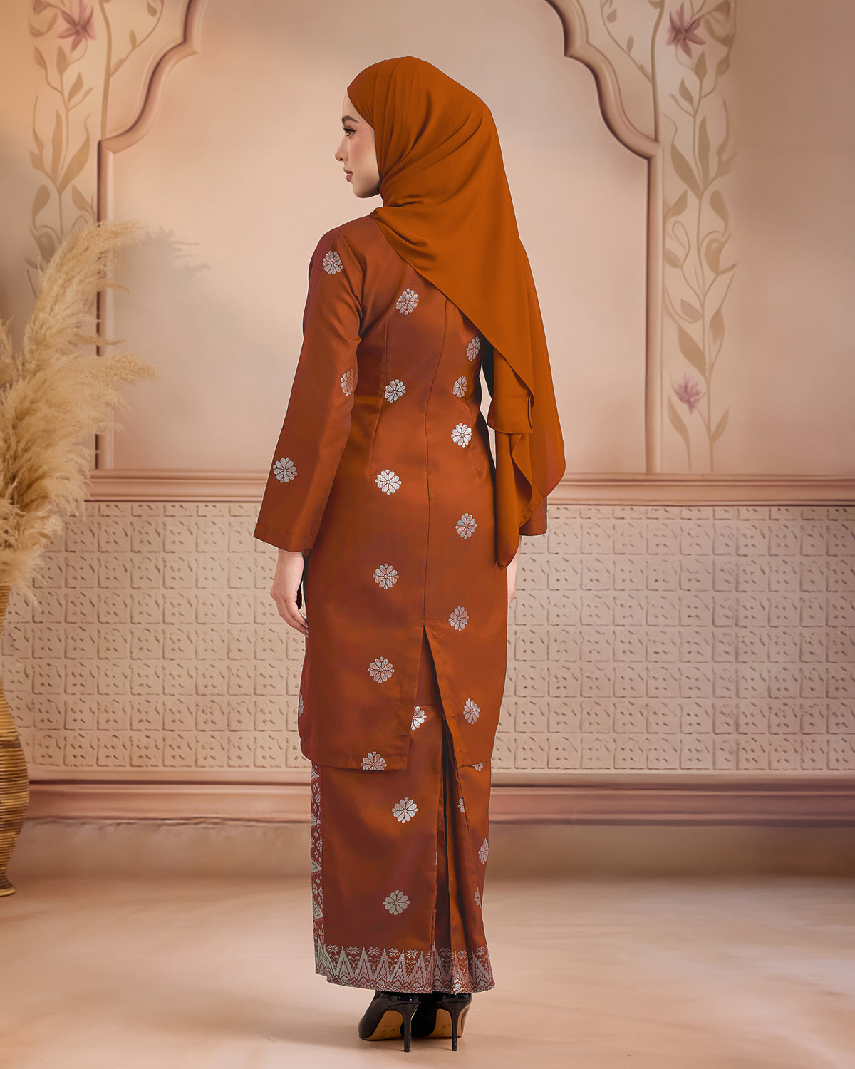 KURUNG LAYLA (MODEN) | BRICK ORANGE - SILVER