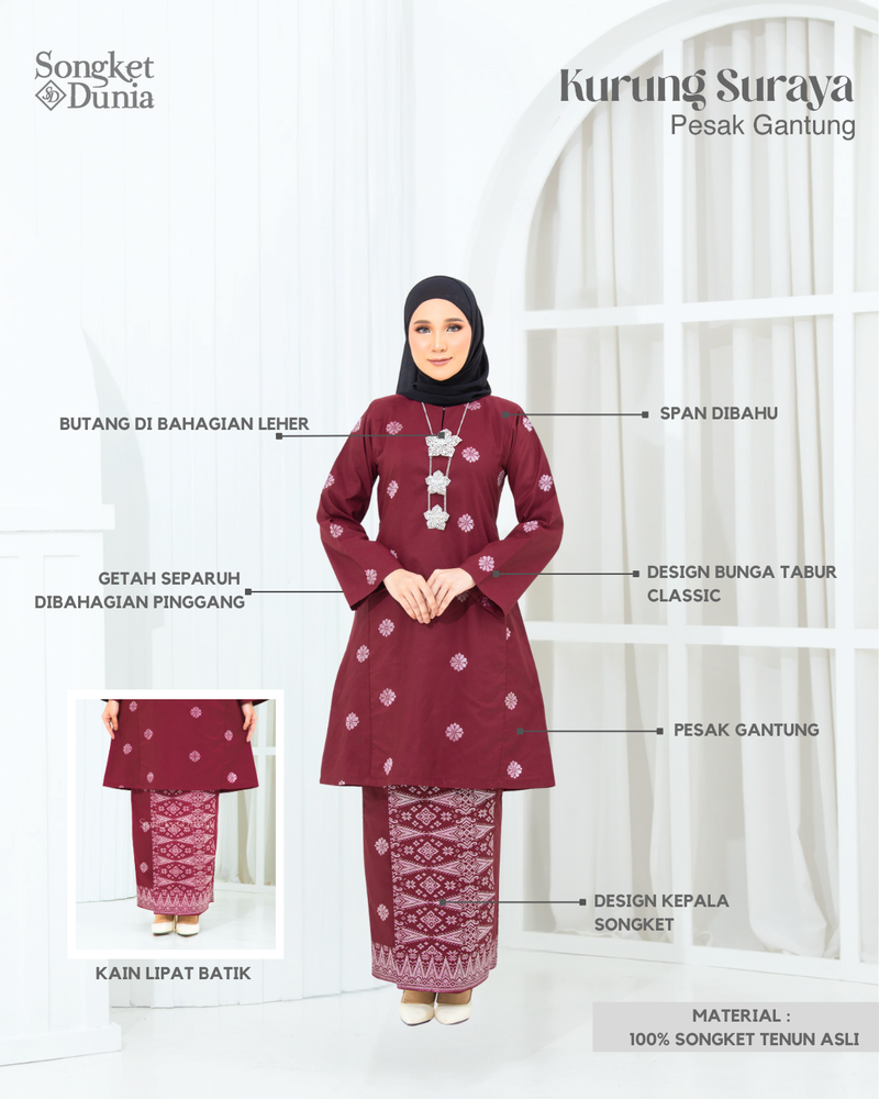 PURPLE MANGGIS - GOLD | Kurung Suraya - Pesak Gantung