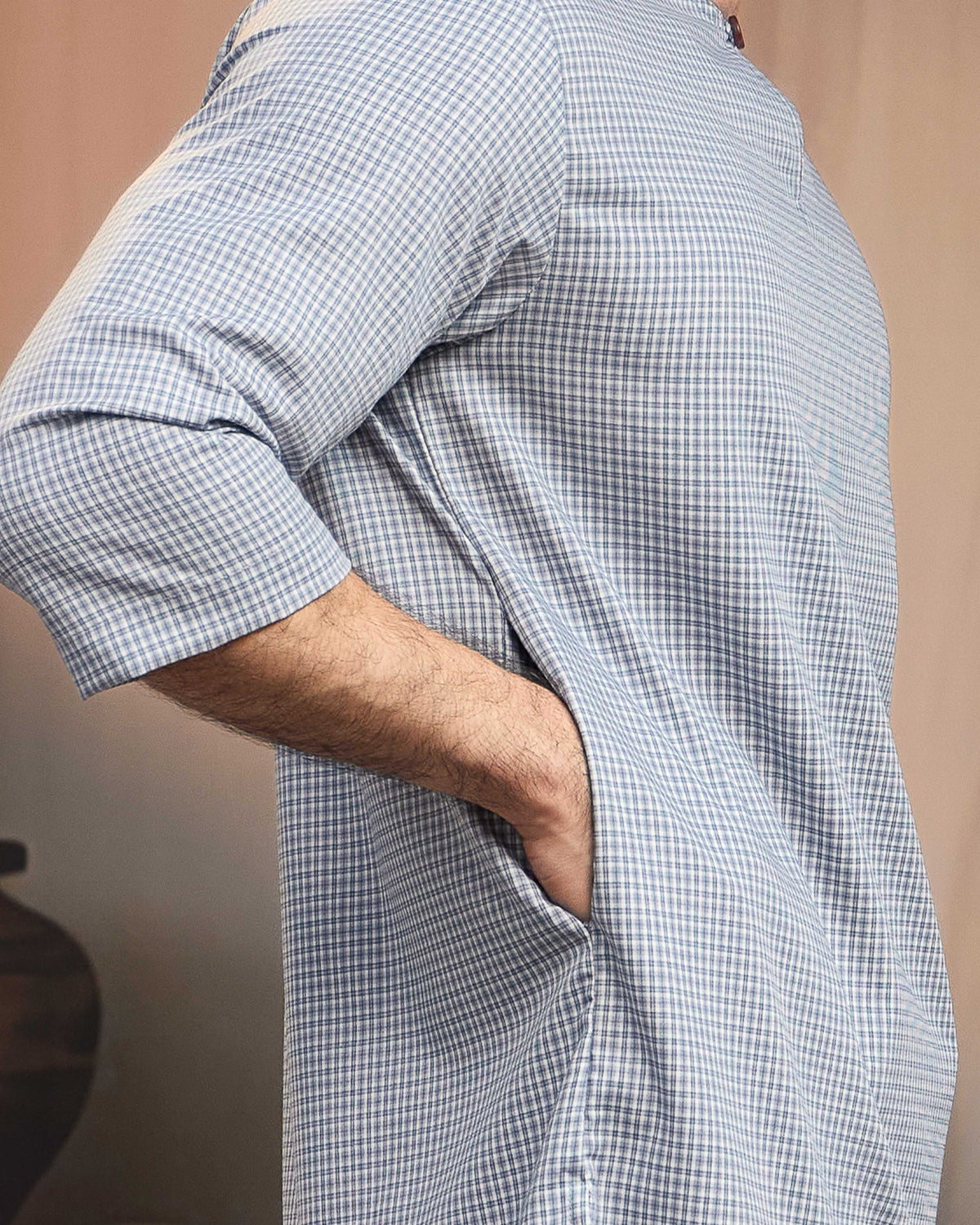 KURTA BAHARI (Checked) - SOFT BLUE