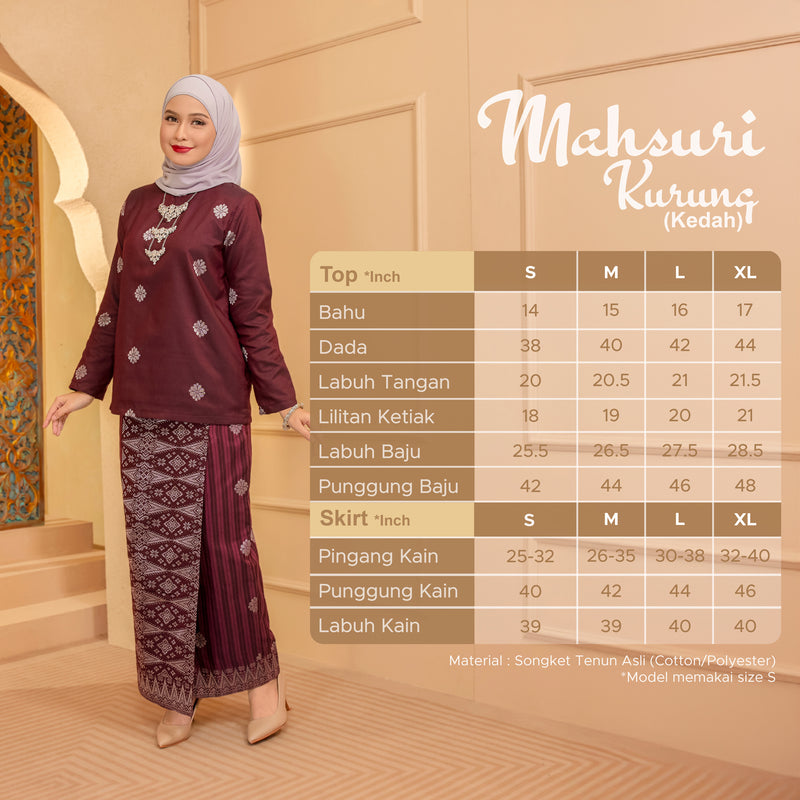 KURUNG MAHSURI (KEDAH) - Songket Jalur | MAROON - BLACK