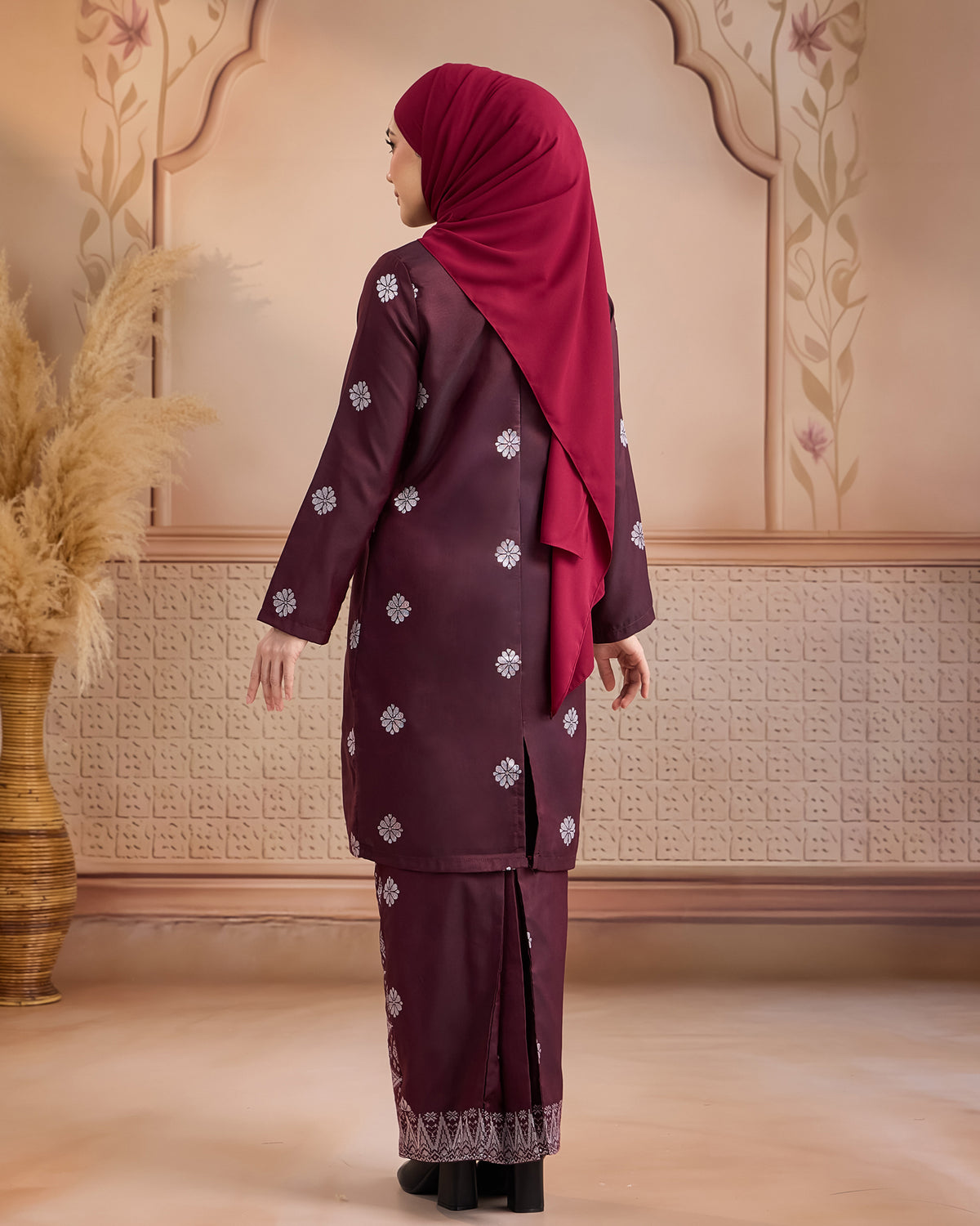 KURUNG LAYLA (MODEN) | BURGUNDY - SILVER