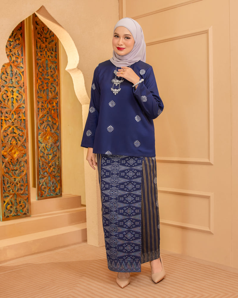 KURUNG MAHSURI (KEDAH) - Songket Jalur | Navy Blue-Champagne