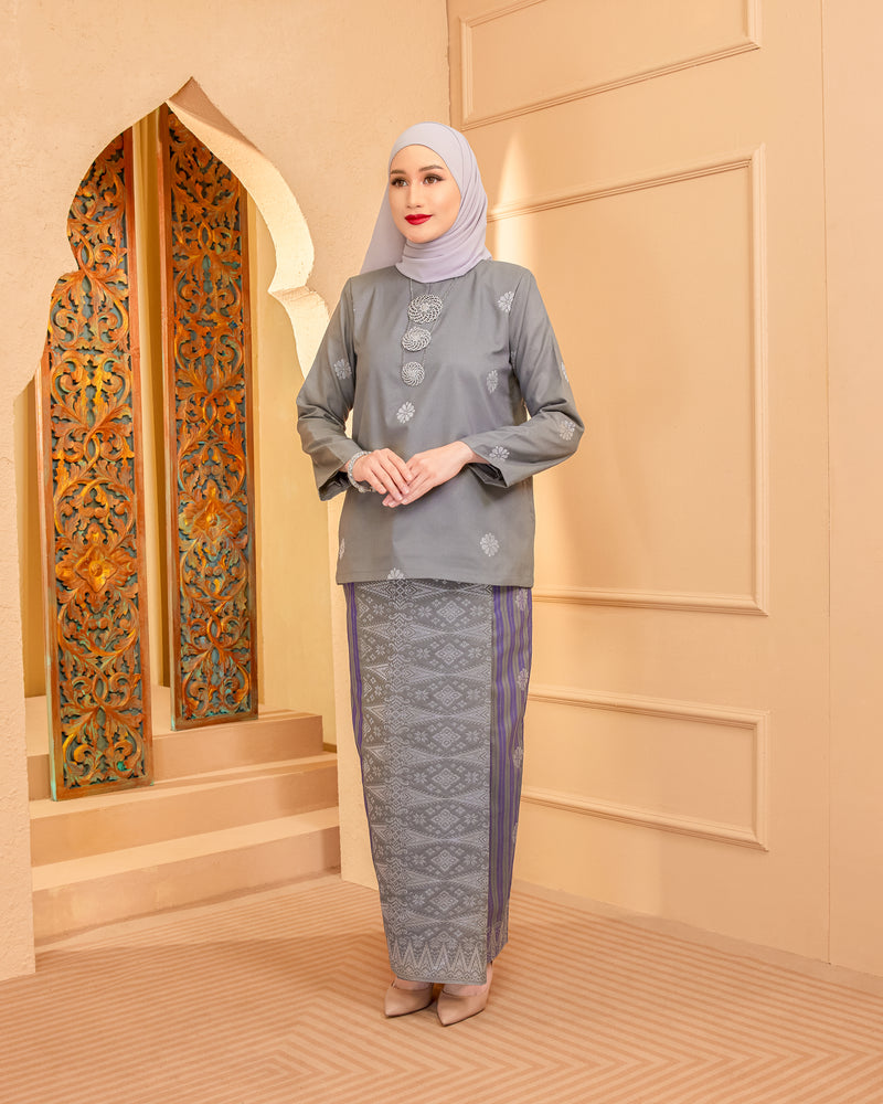 KURUNG MAHSURI (KEDAH) - Songket Jalur | Grey-Navy Blue