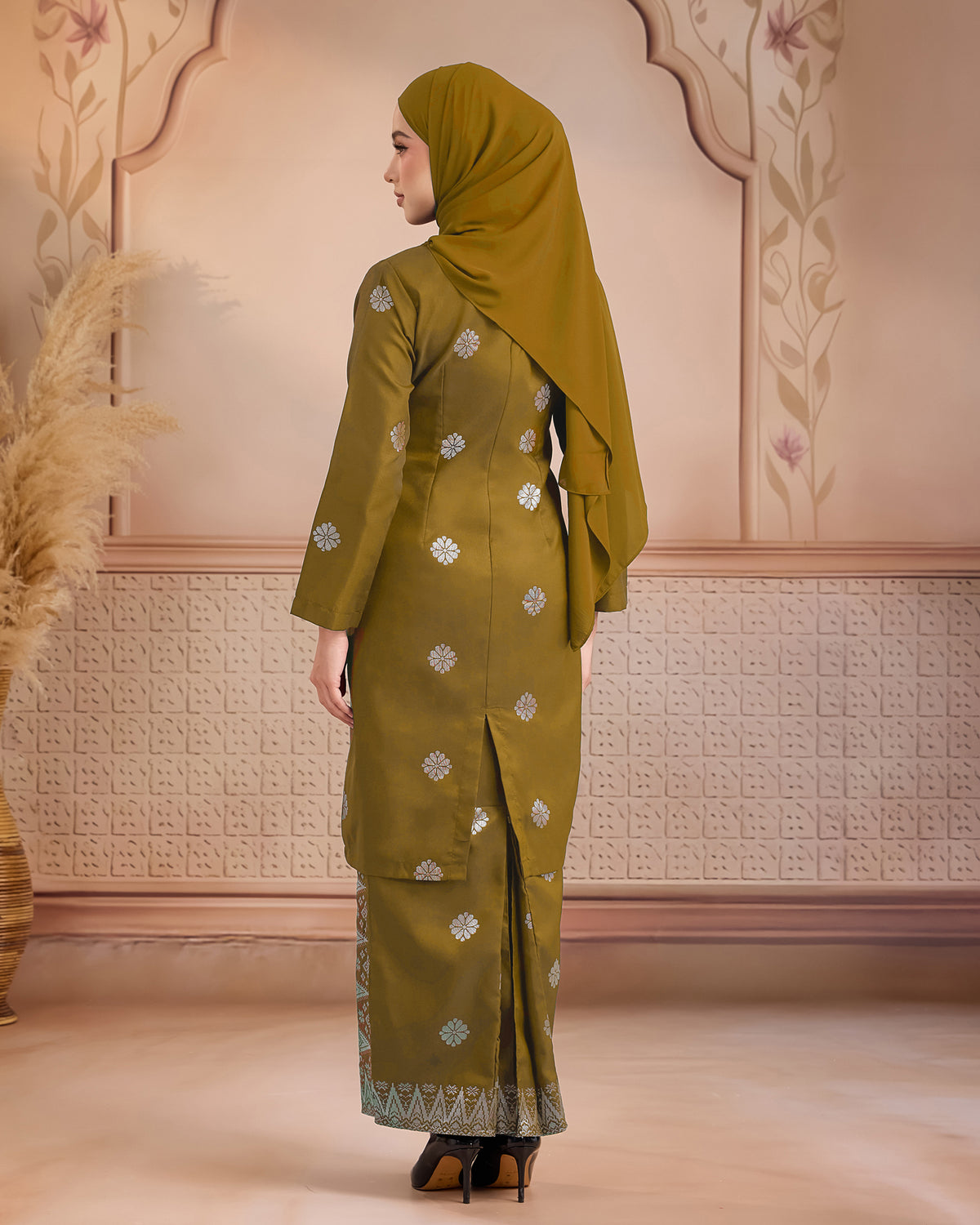 KURUNG LAYLA (MODEN) | OLIVE - SILVER