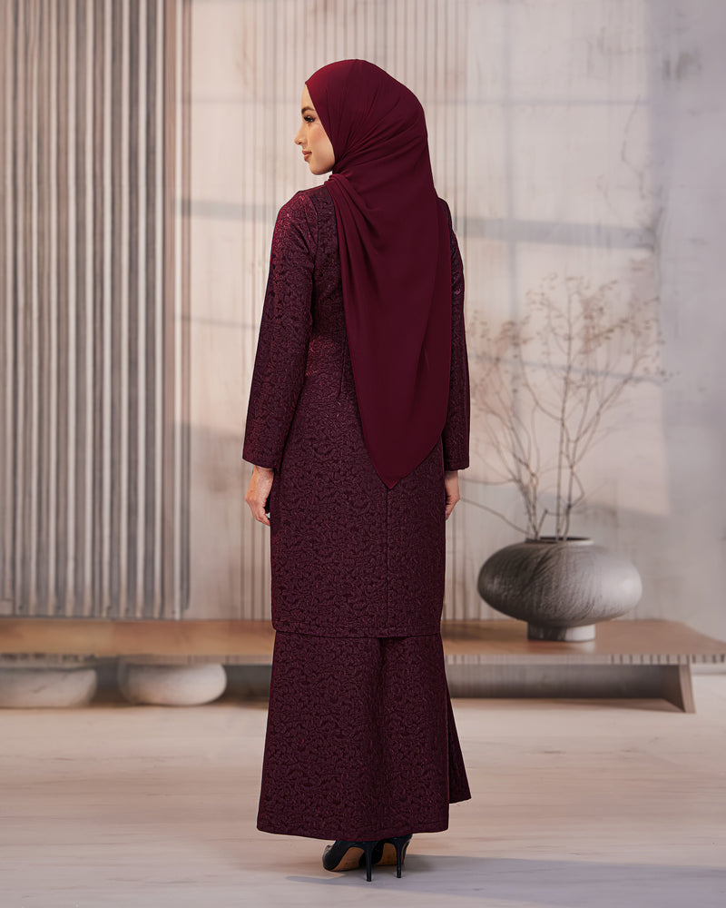 KURUNG ORKED (Moden) - Burgundy | Soft Premium Brocade