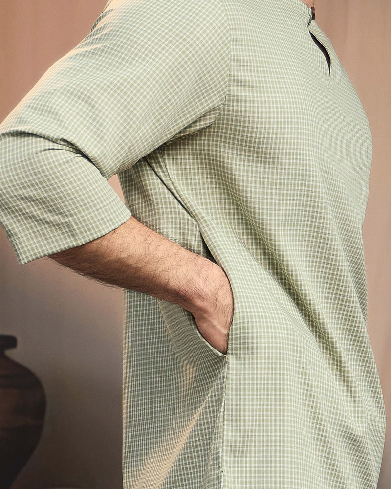 KURTA BAHARI (Checked) - DUSTY GREEN