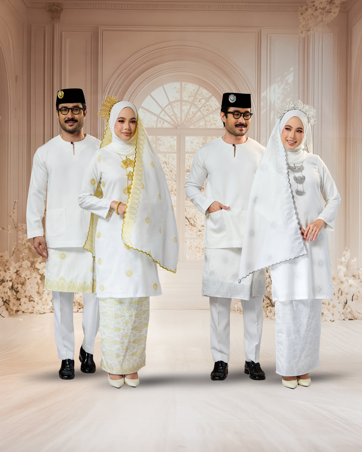 SEJIWHA SET A - BAJU MELAYU PUTRA & KURUNG LAYLA | OFF WHITE SILVER/GOLD