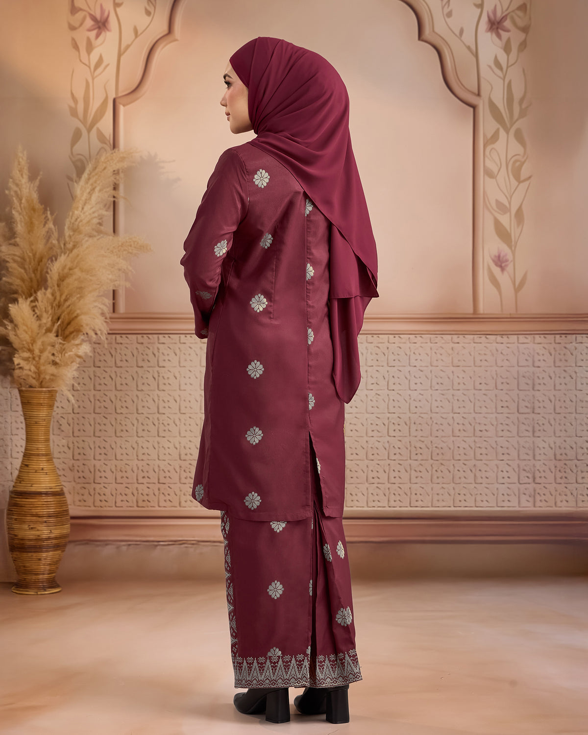 KURUNG LAYLA (MODEN) | MAROON - SILVER