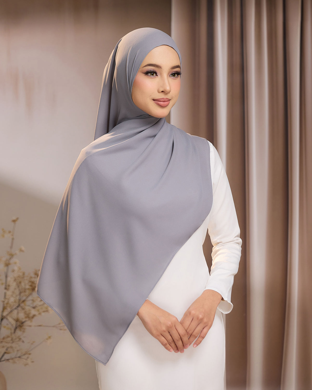 LUNA SHAWL - GREY | FLOWY TUDUNG