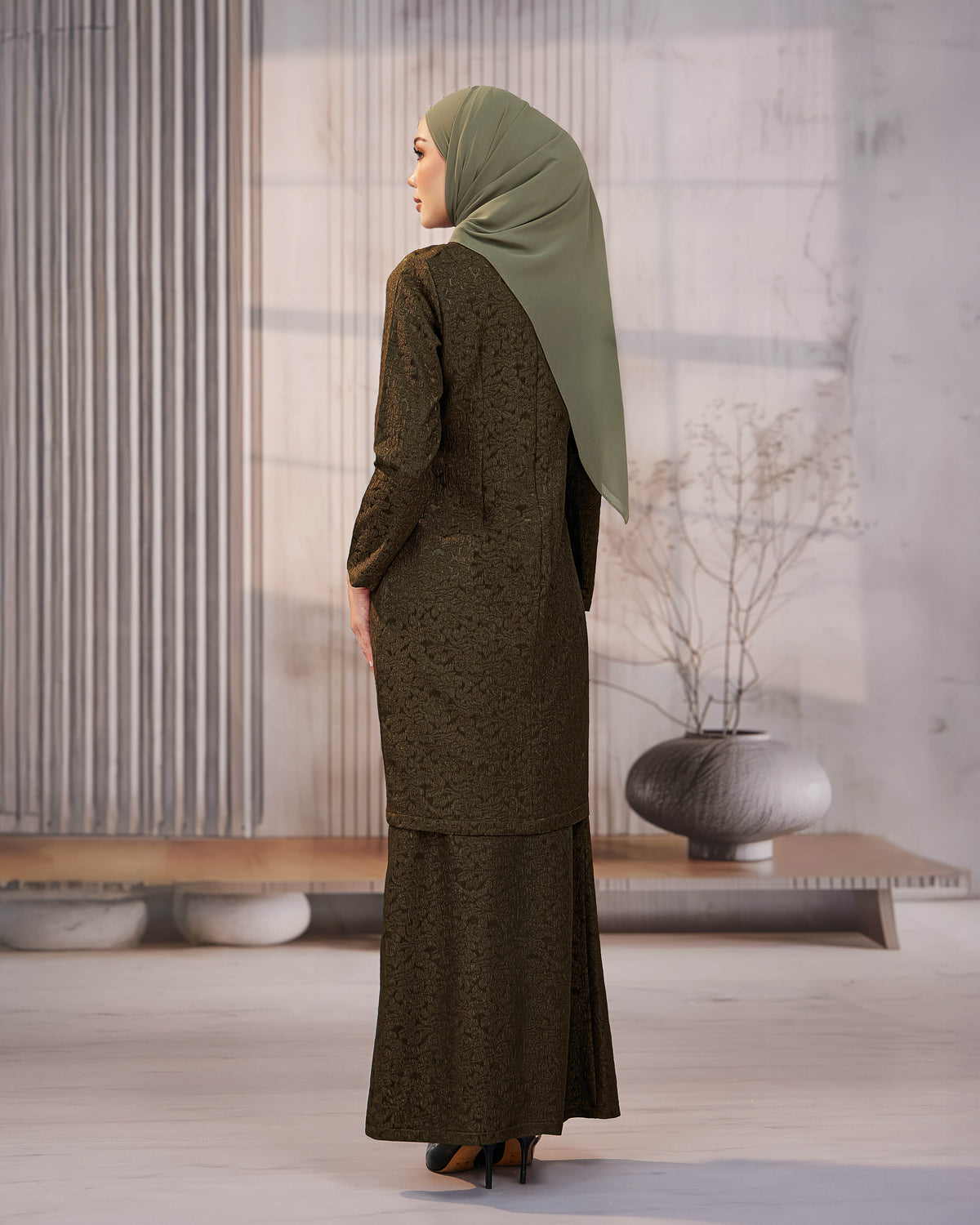 KURUNG ORKED (Moden) - Olive Green | Soft Premium Brocade