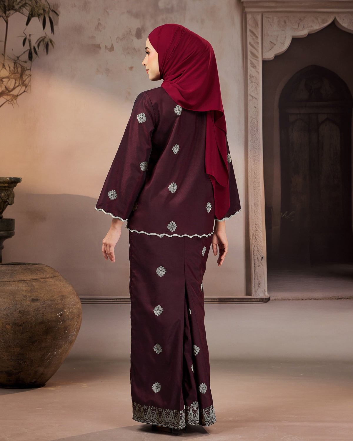 KURUNG RATNA (KEDAH SULAM) | BURGUNDY - SILVER