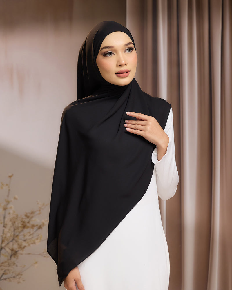 LUNA SHAWL - BLACK | FLOWY TUDUNG