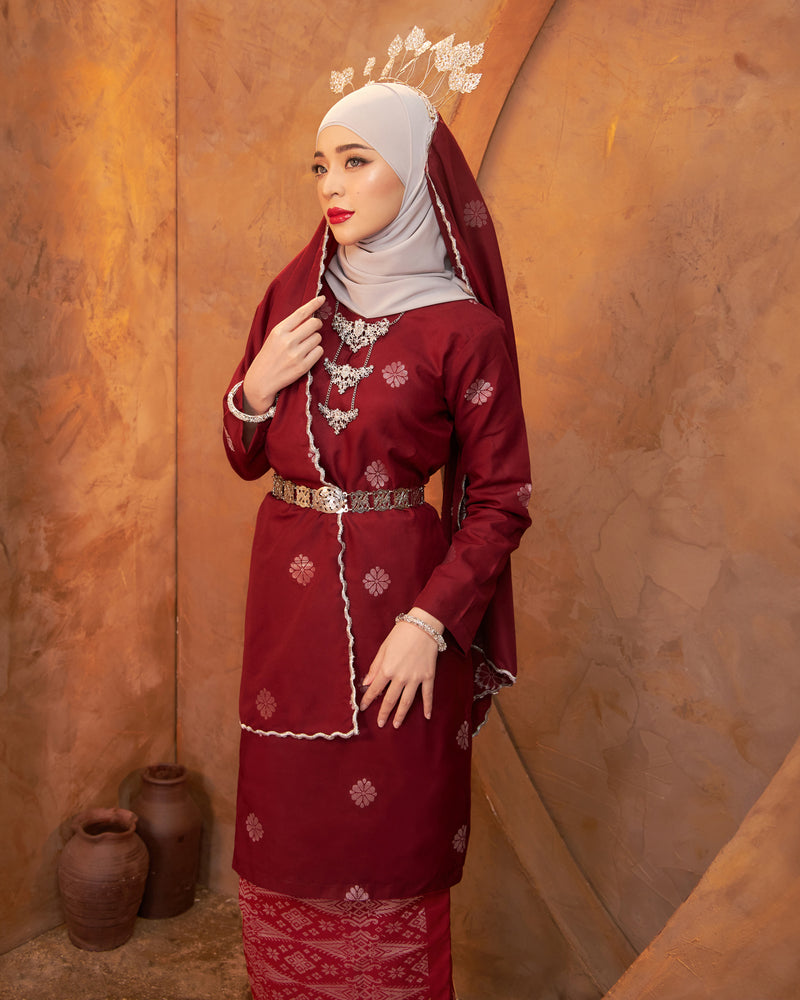 Selendang Songket | Maroon Silver (Suri)