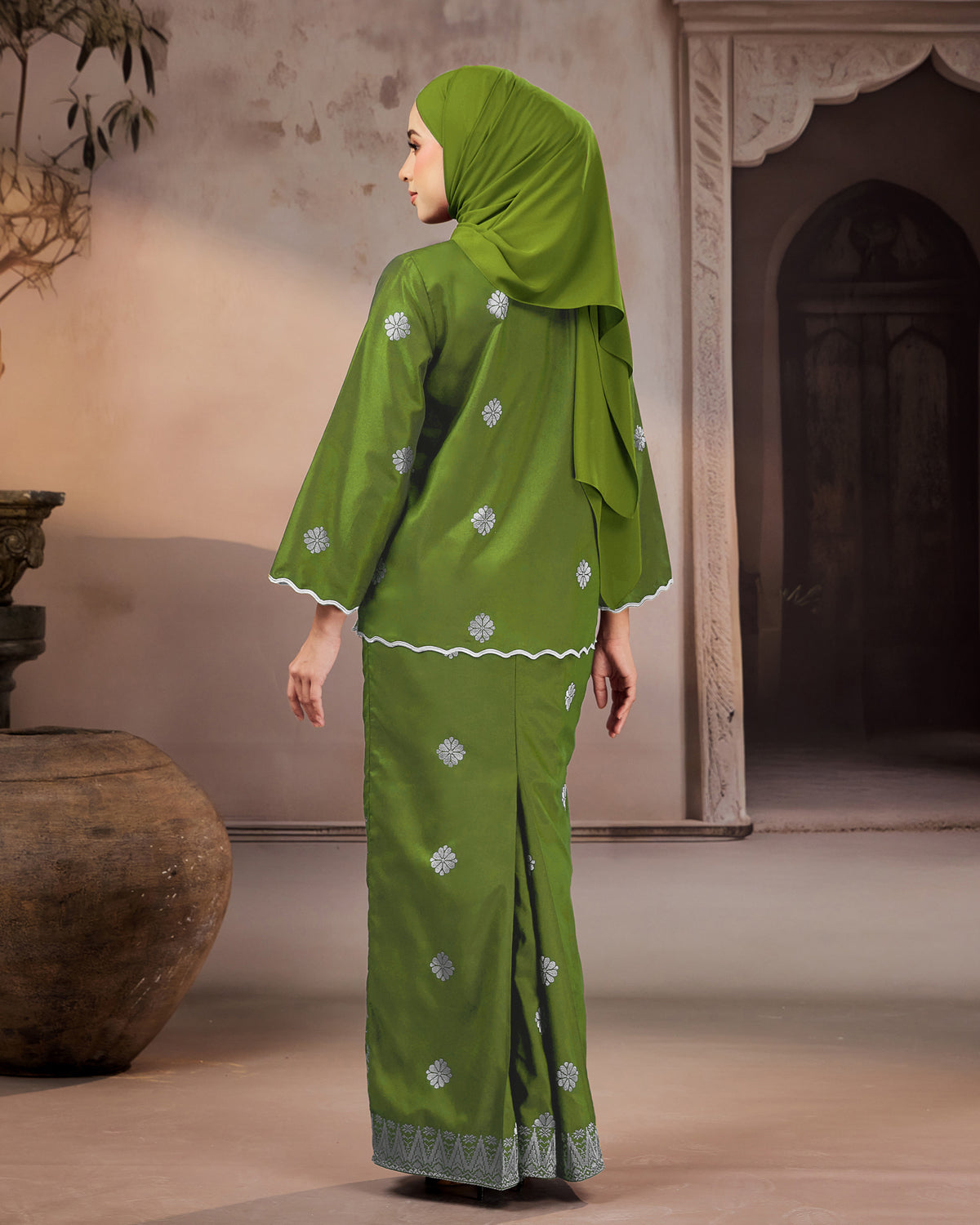 KURUNG RATNA (KEDAH SULAM) | OLIVE GREEN - SILVER