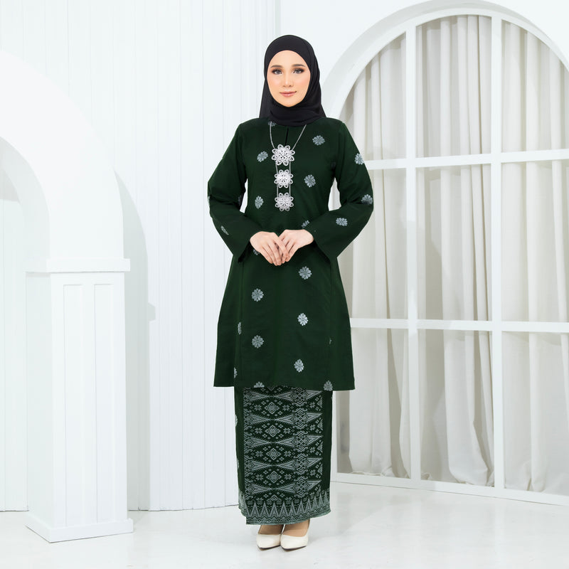 DARK EMERALD GREEN - SILVER | Kurung Suraya - Pesak Gantung