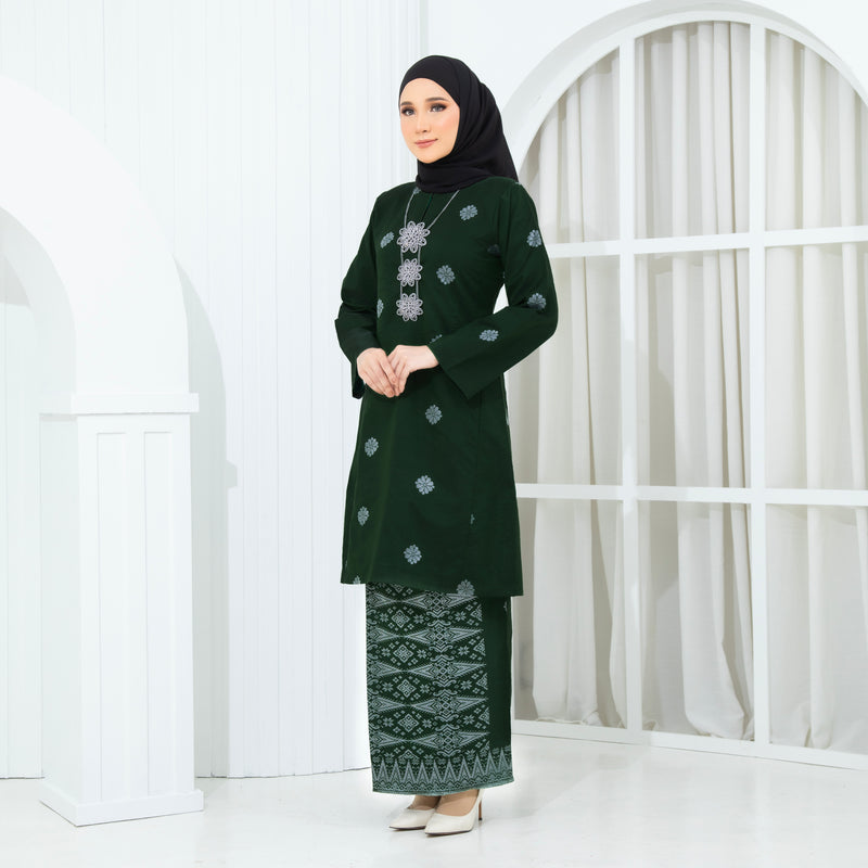 DARK EMERALD GREEN - SILVER | Kurung Suraya - Pesak Gantung