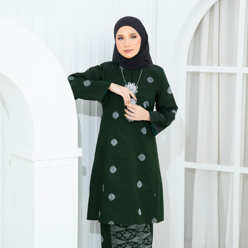 DARK EMERALD GREEN - SILVER | Kurung Suraya - Pesak Gantung