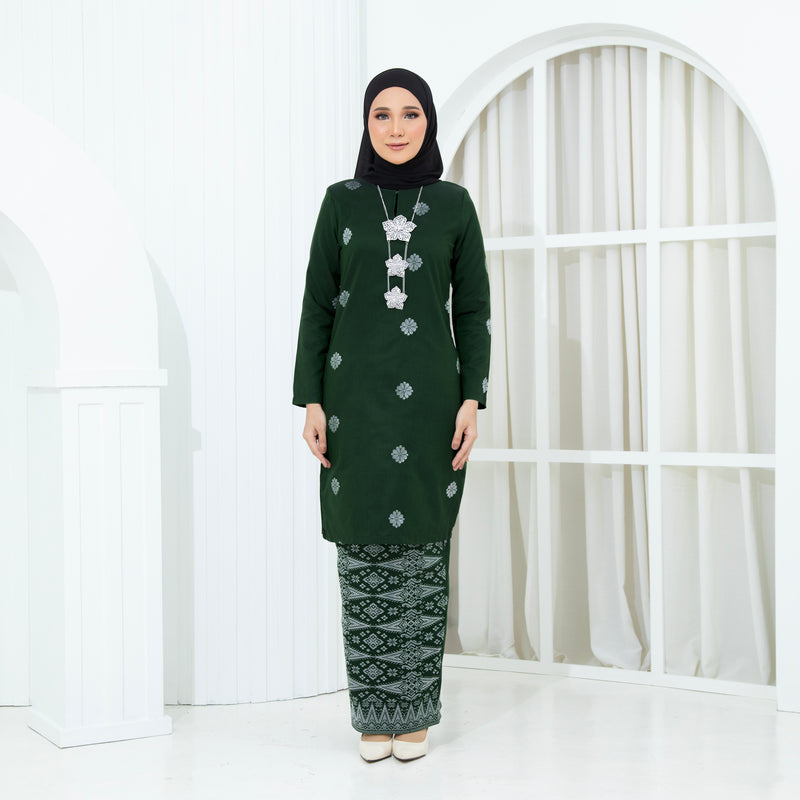 DARK EMERALD GREEN - SILVER | Kurung Layla - Moden