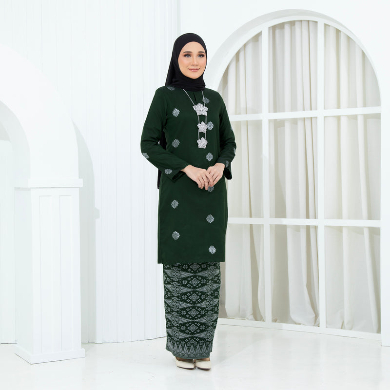 DARK EMERALD GREEN - SILVER | Kurung Layla - Moden