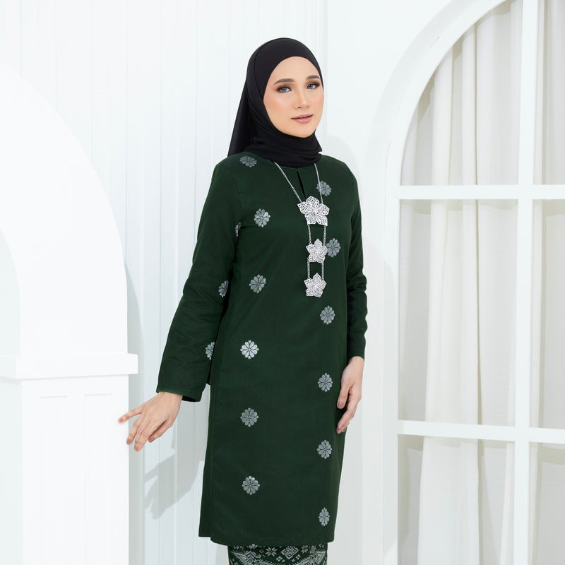 DARK EMERALD GREEN - SILVER | Kurung Layla - Moden