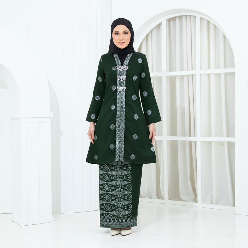 DARK EMERALD GREEN - SILVER | Kurung Anggun - Kebaya