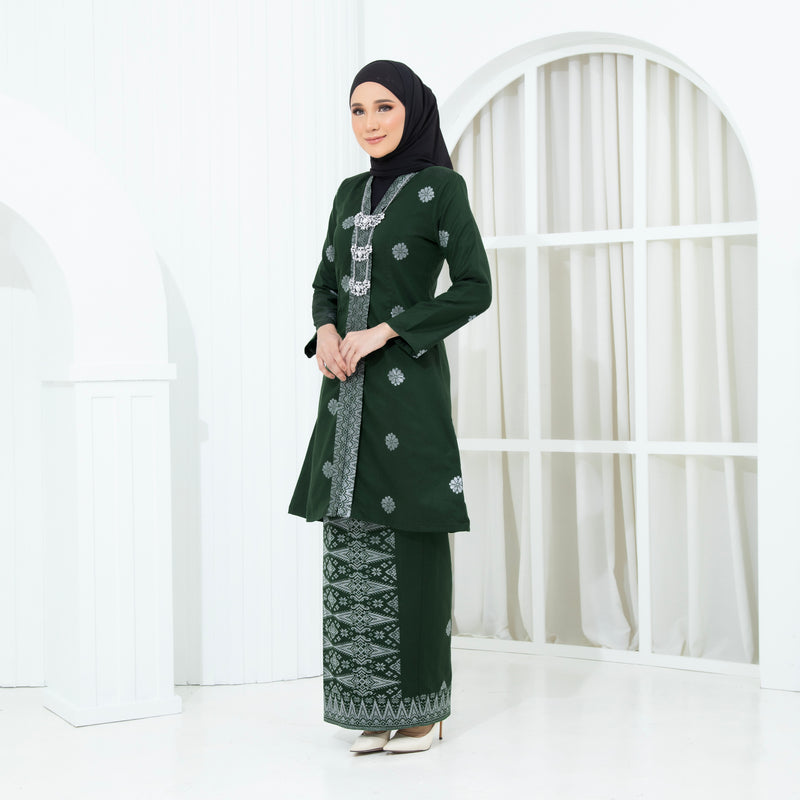 DARK EMERALD GREEN - SILVER | Kurung Anggun - Kebaya