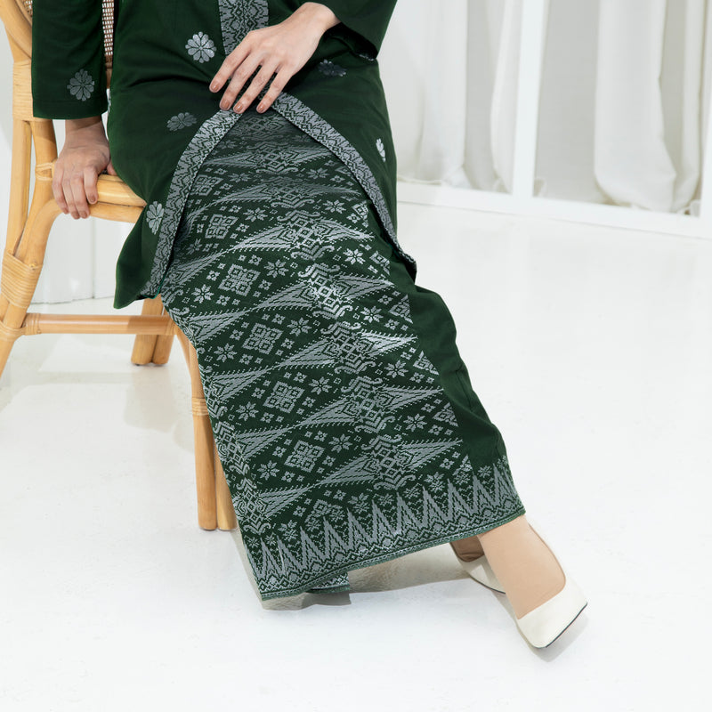 DARK EMERALD GREEN - SILVER | Kurung Anggun - Kebaya