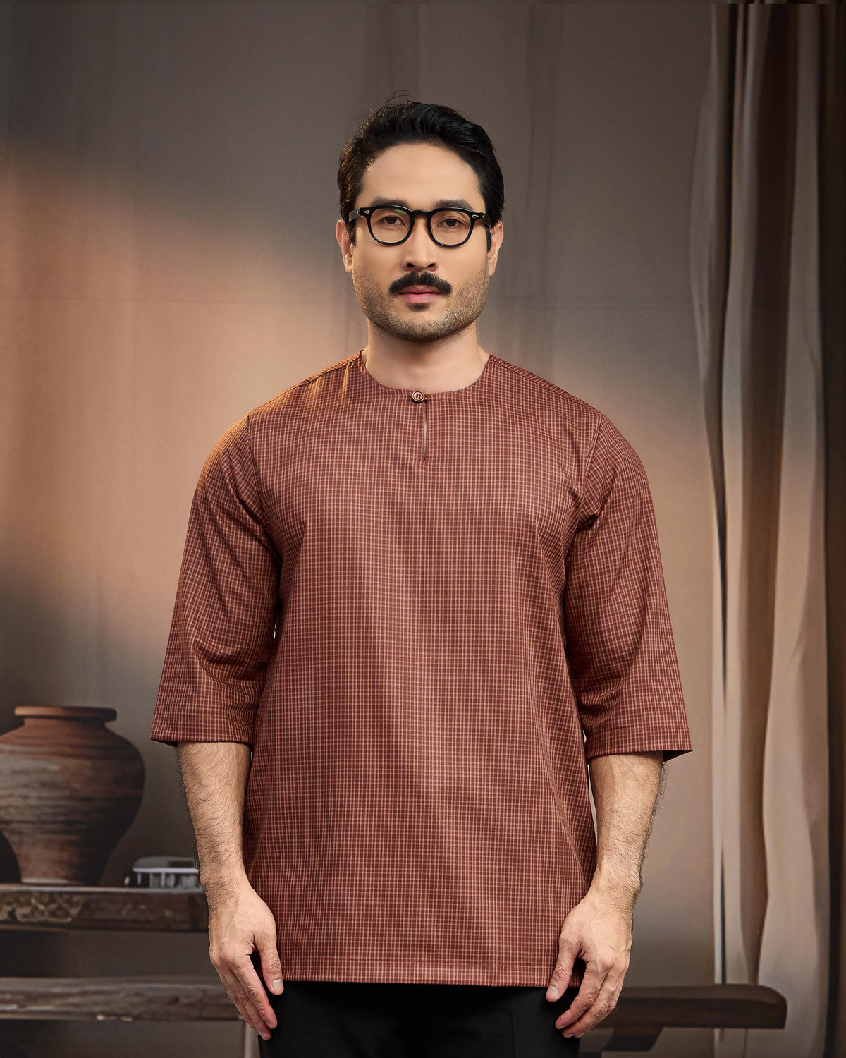 KURTA BAHARI (Checked) - BROWN
