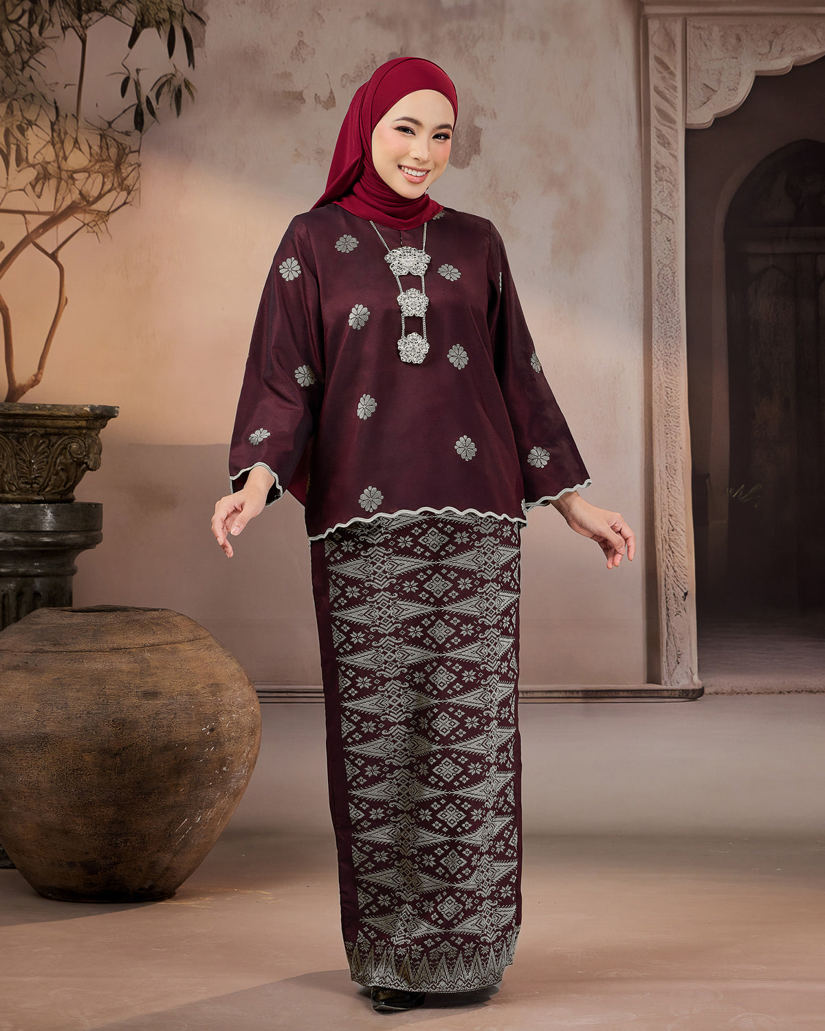 KURUNG RATNA (KEDAH SULAM) | BURGUNDY - SILVER