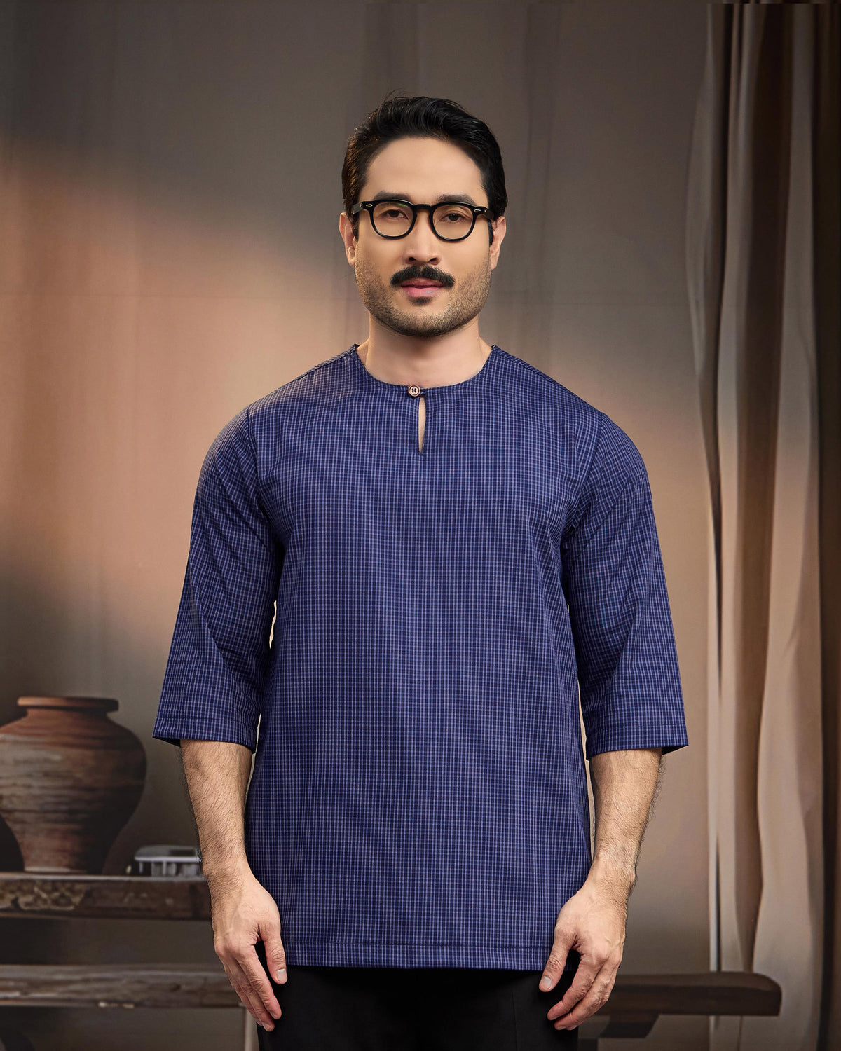 KURTA BAHARI (Checked) - NAVY BLUE