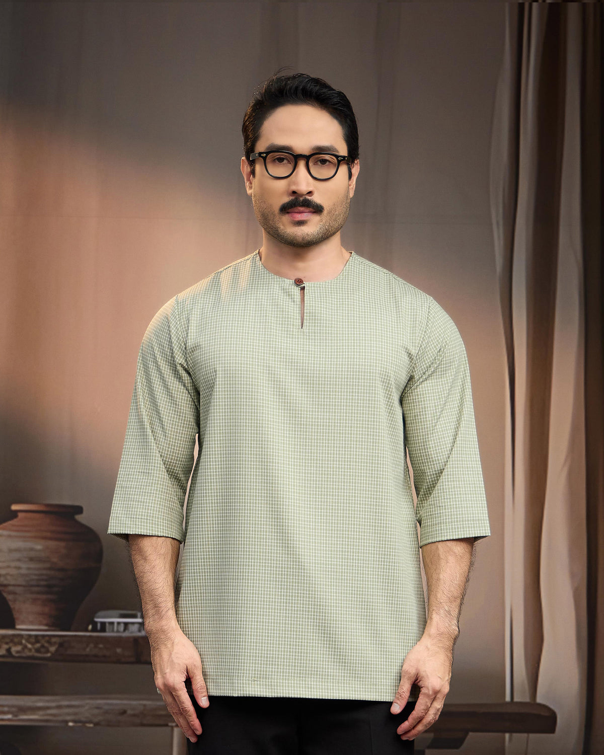 KURTA BAHARI (Checked) - DUSTY GREEN