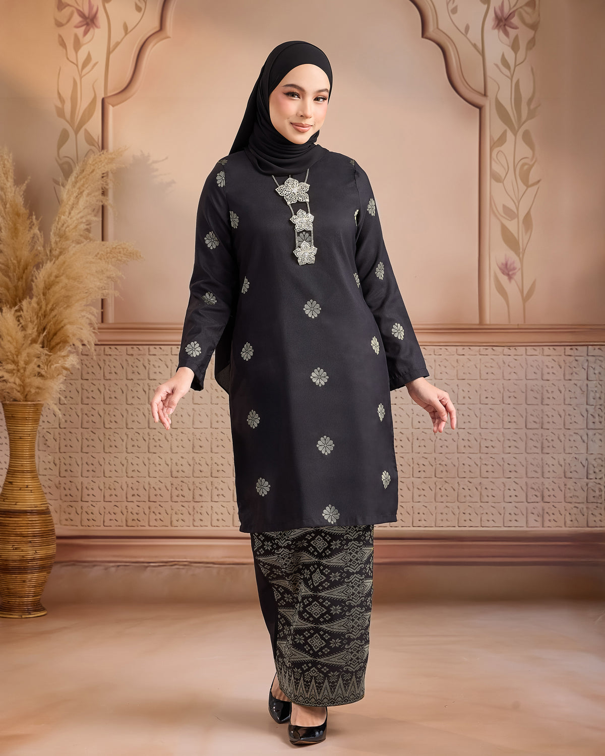 KURUNG LAYLA (MODEN) | BLACK - SILVER