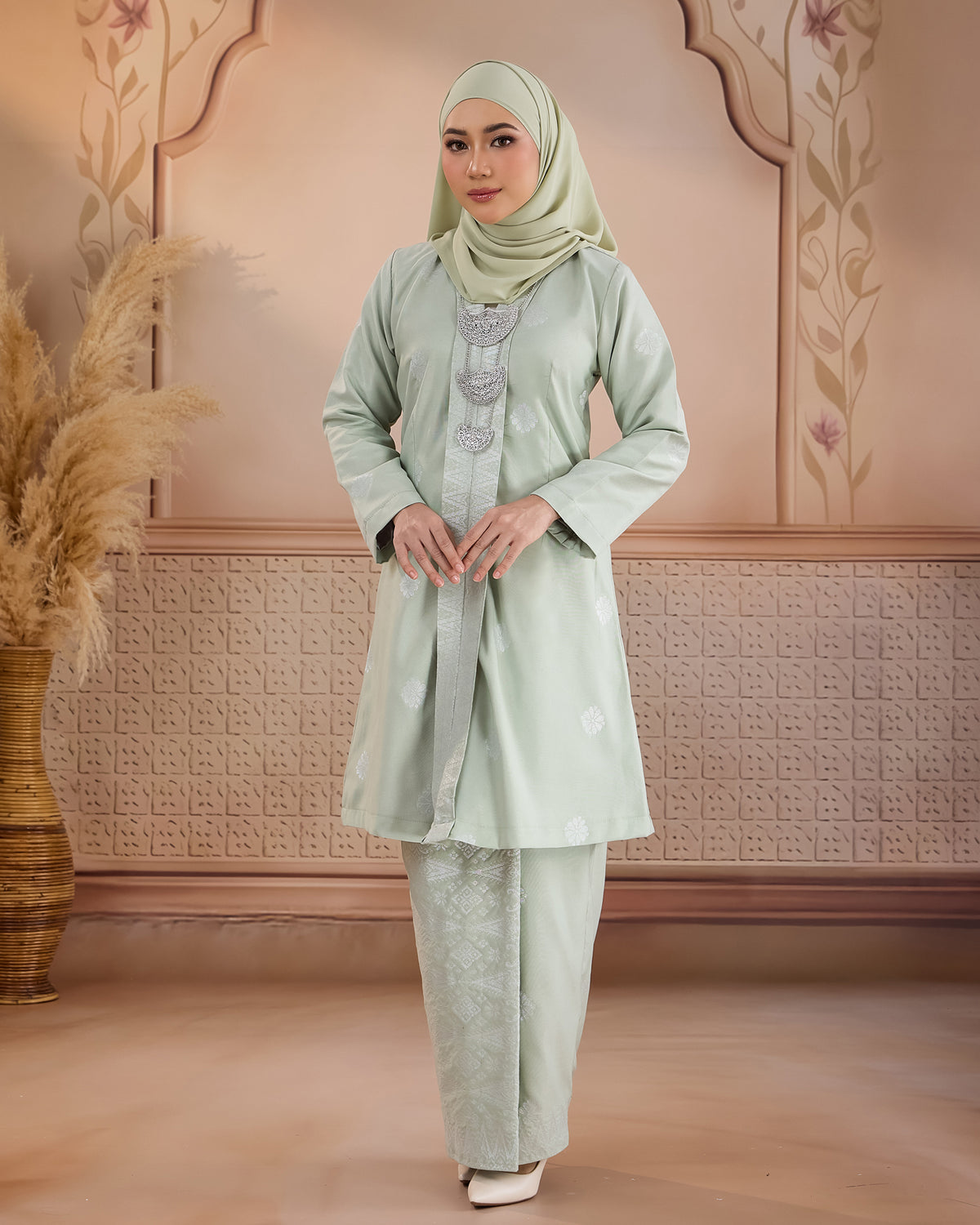 KURUNG ANGGUN (KEBAYA) | SAGE GREEN - SILVER
