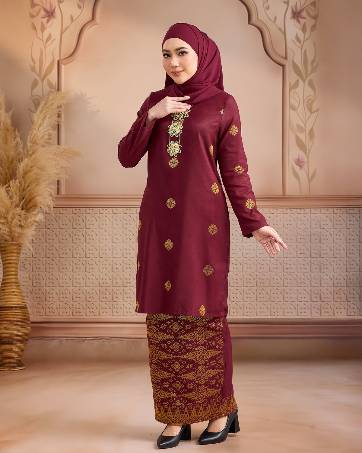 KURUNG LAYLA (MODEN) | MAROON - GOLD