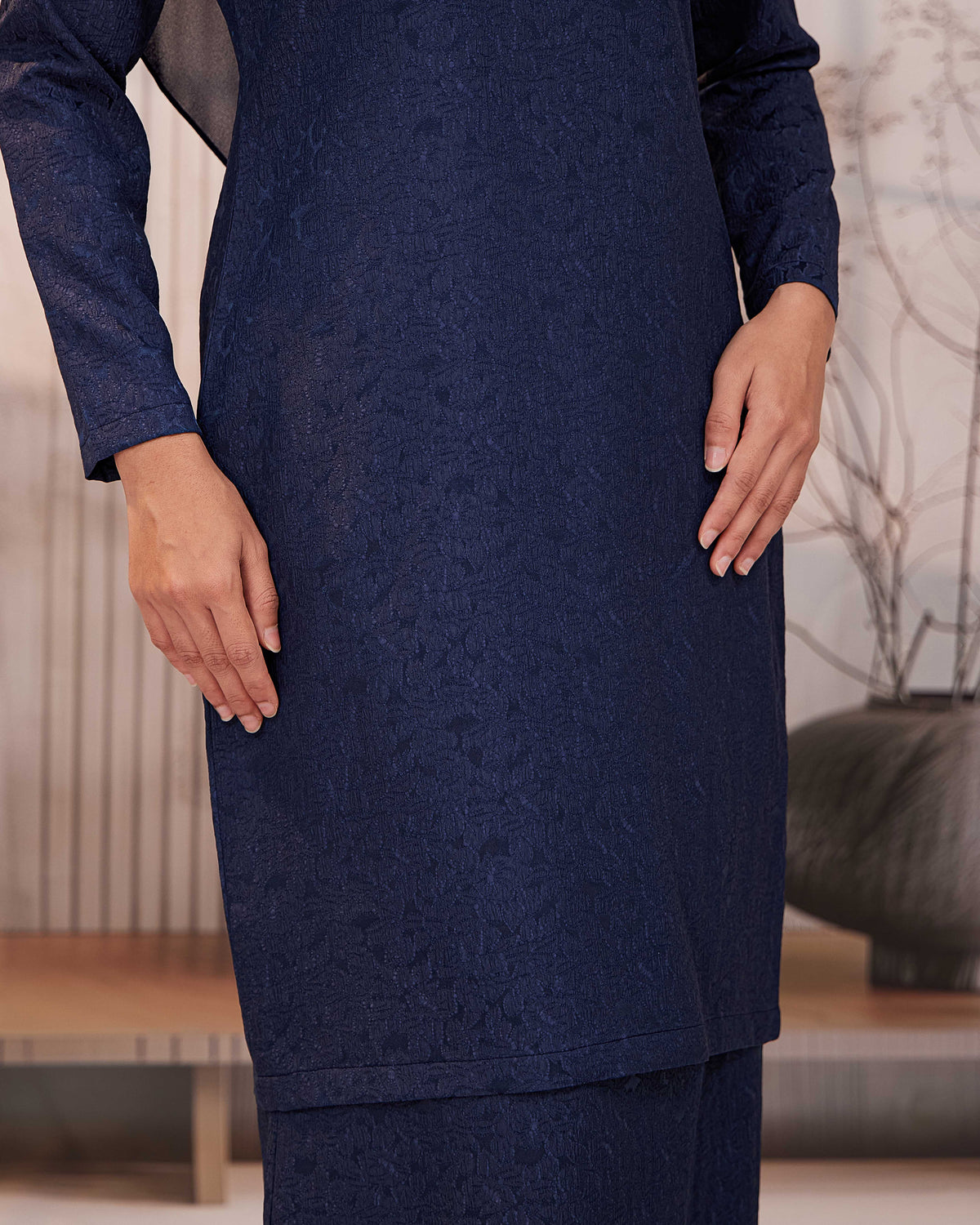KURUNG ORKED (Moden) - Navy Blue | Soft Premium Brocade