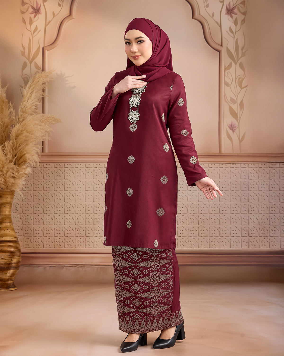 KURUNG LAYLA (MODEN) | MAROON - SILVER
