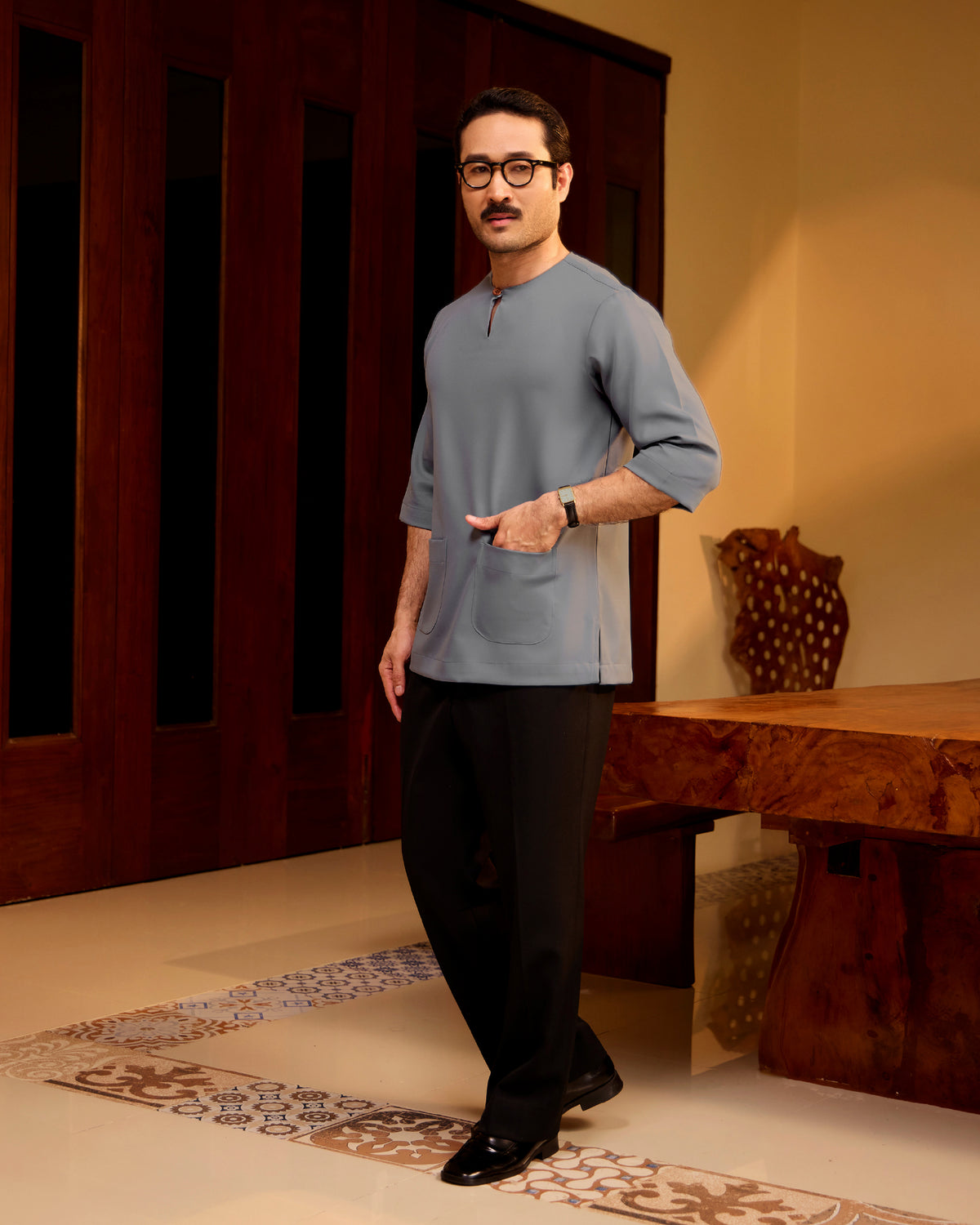 KURTA LAKSAMANA (PLAIN) FRONT POCKET - GREY