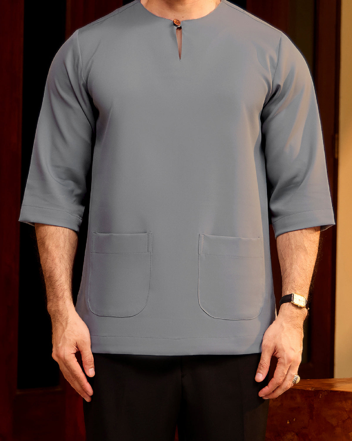 KURTA LAKSAMANA (PLAIN) FRONT POCKET - GREY