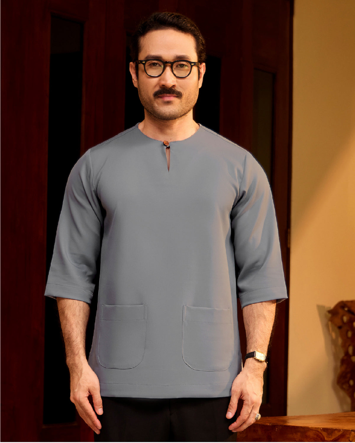 KURTA LAKSAMANA (PLAIN) FRONT POCKET - GREY