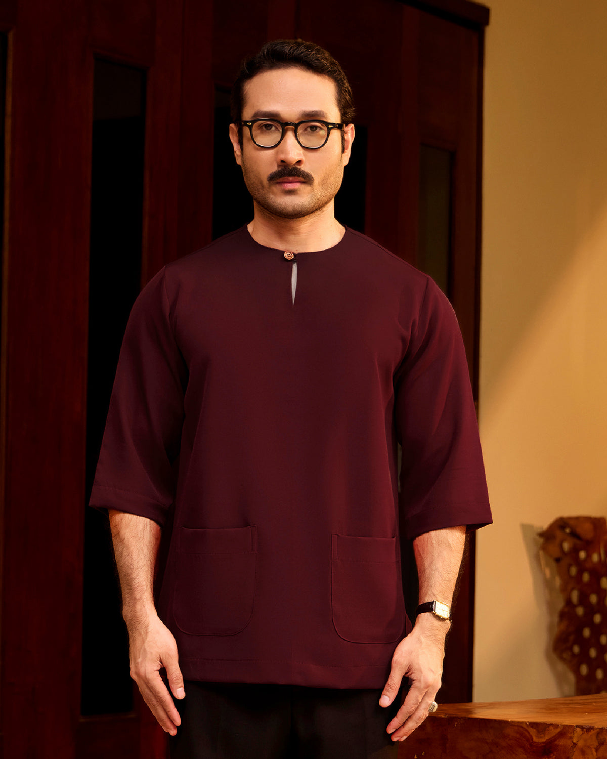 KURTA LAKSAMANA (PLAIN) FRONT POCKET - BURGUNDY