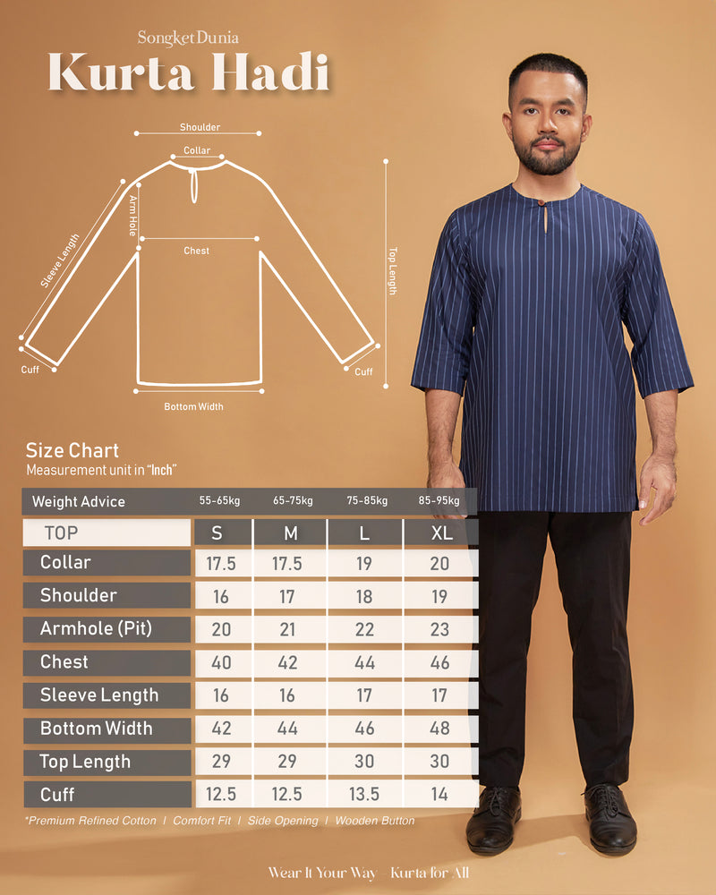 KURTA HADI (STRIPES) - NAVY BLUE