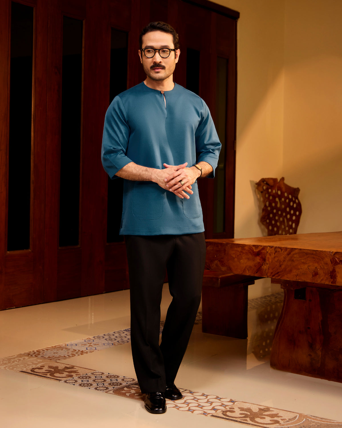 KURTA LAKSAMANA (PLAIN) FRONT POCKET - TEAL BLUE