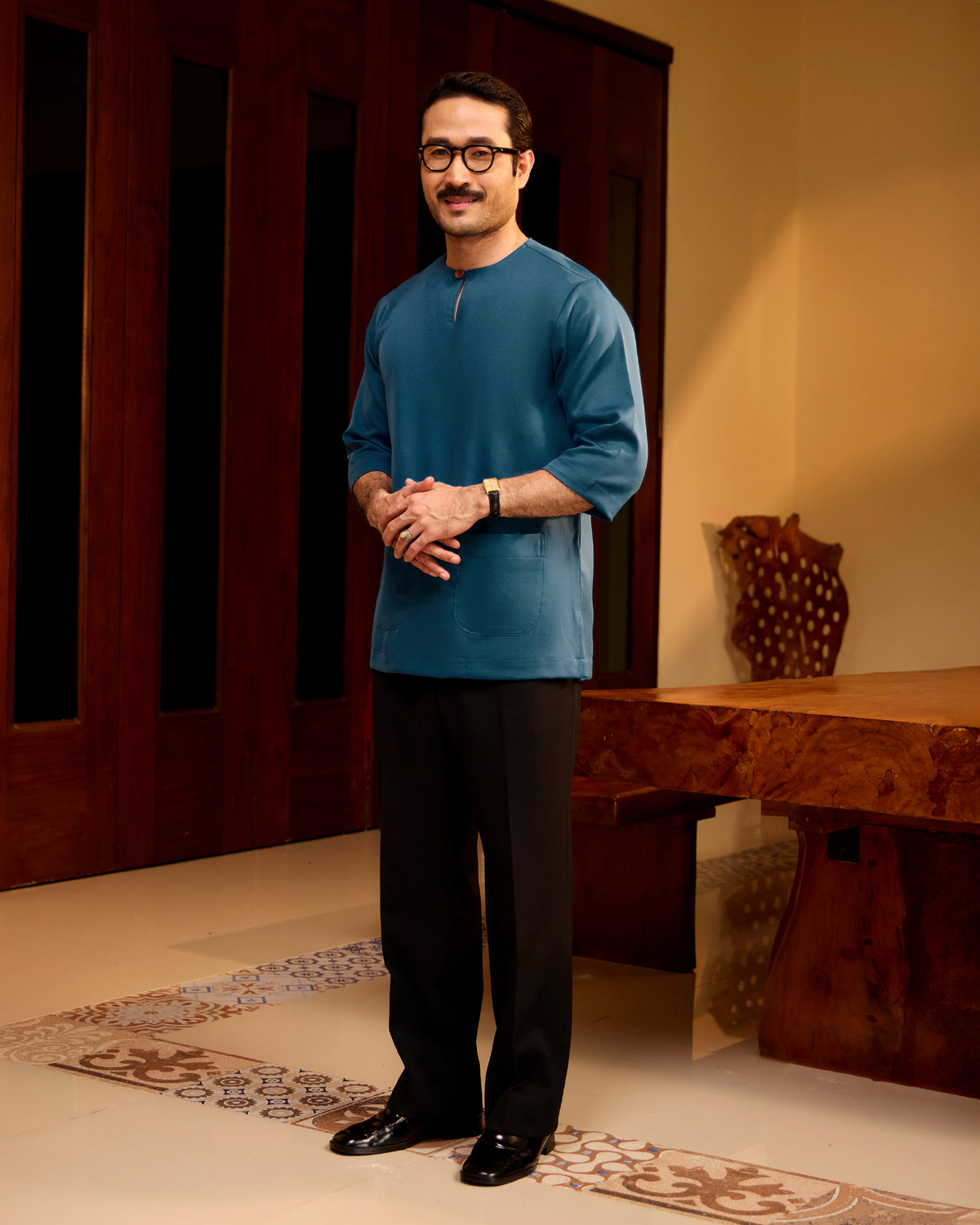 KURTA LAKSAMANA (PLAIN) FRONT POCKET - TEAL BLUE