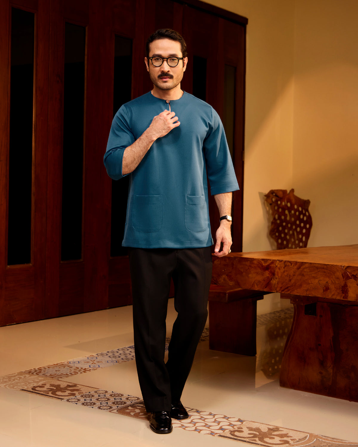 KURTA LAKSAMANA (PLAIN) FRONT POCKET - TEAL BLUE