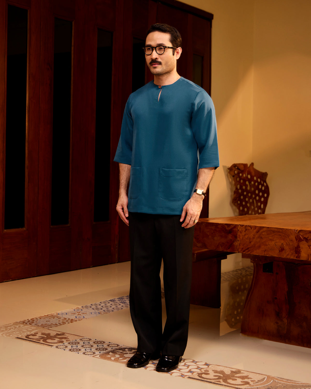 KURTA LAKSAMANA (PLAIN) FRONT POCKET - TEAL BLUE